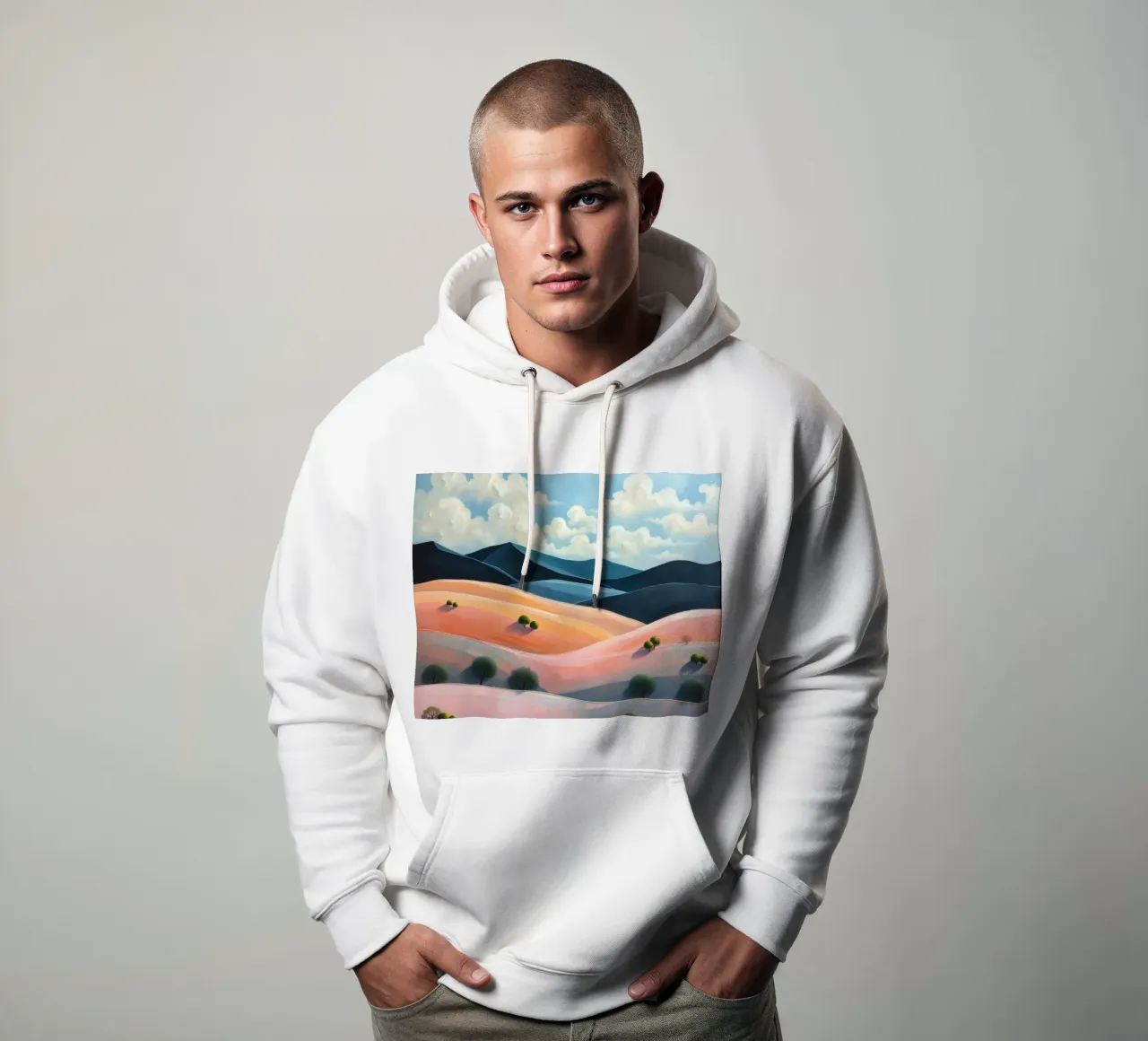 Colline colorate e ondulate sotto un cielo luminoso con nuvole soffici felpa con cappuccio da DesignDoodle