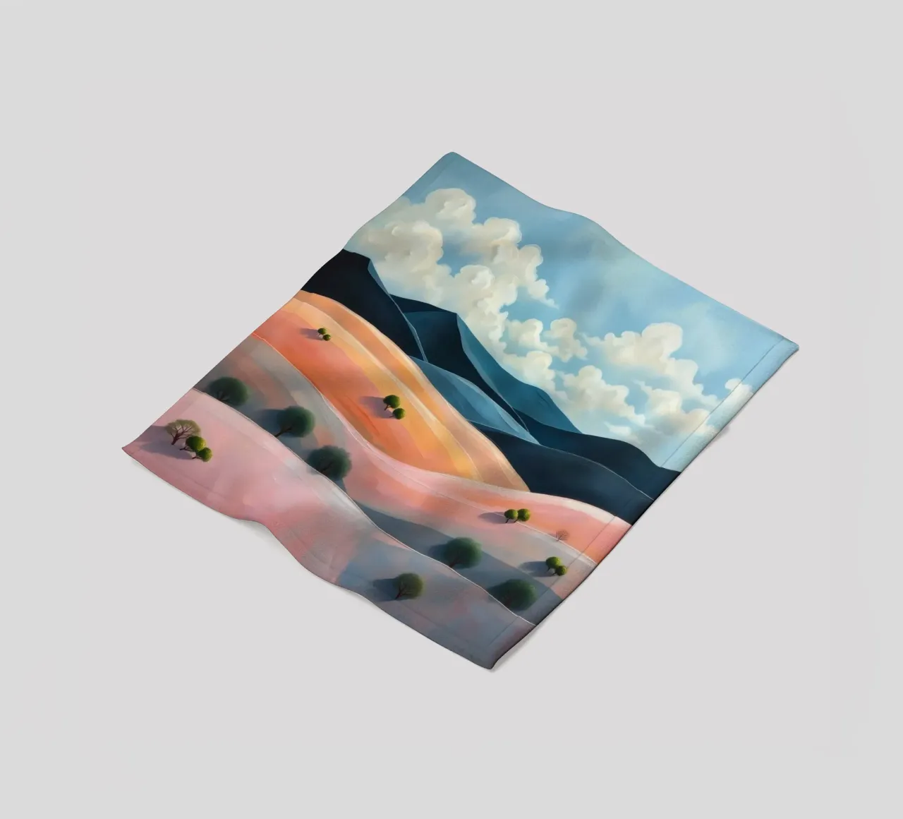 Colline colorate e ondulate sotto un cielo luminoso con nuvole soffici coperta in pile da DesignDoodle