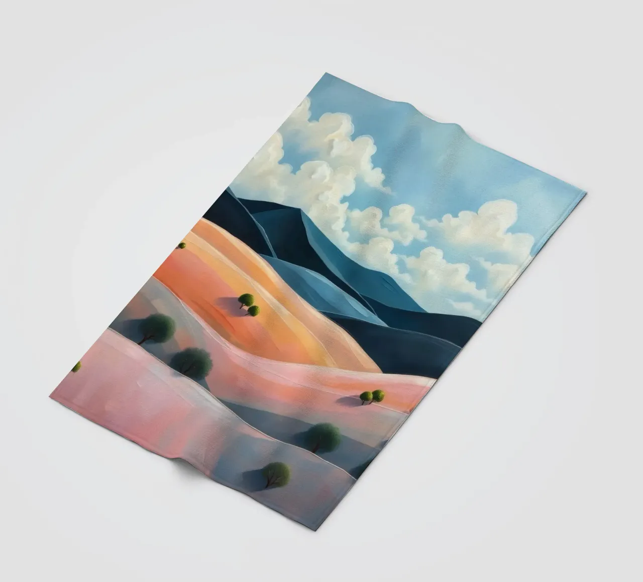 Colline colorate e ondulate sotto un cielo luminoso con nuvole soffici coperta in pile da DesignDoodle