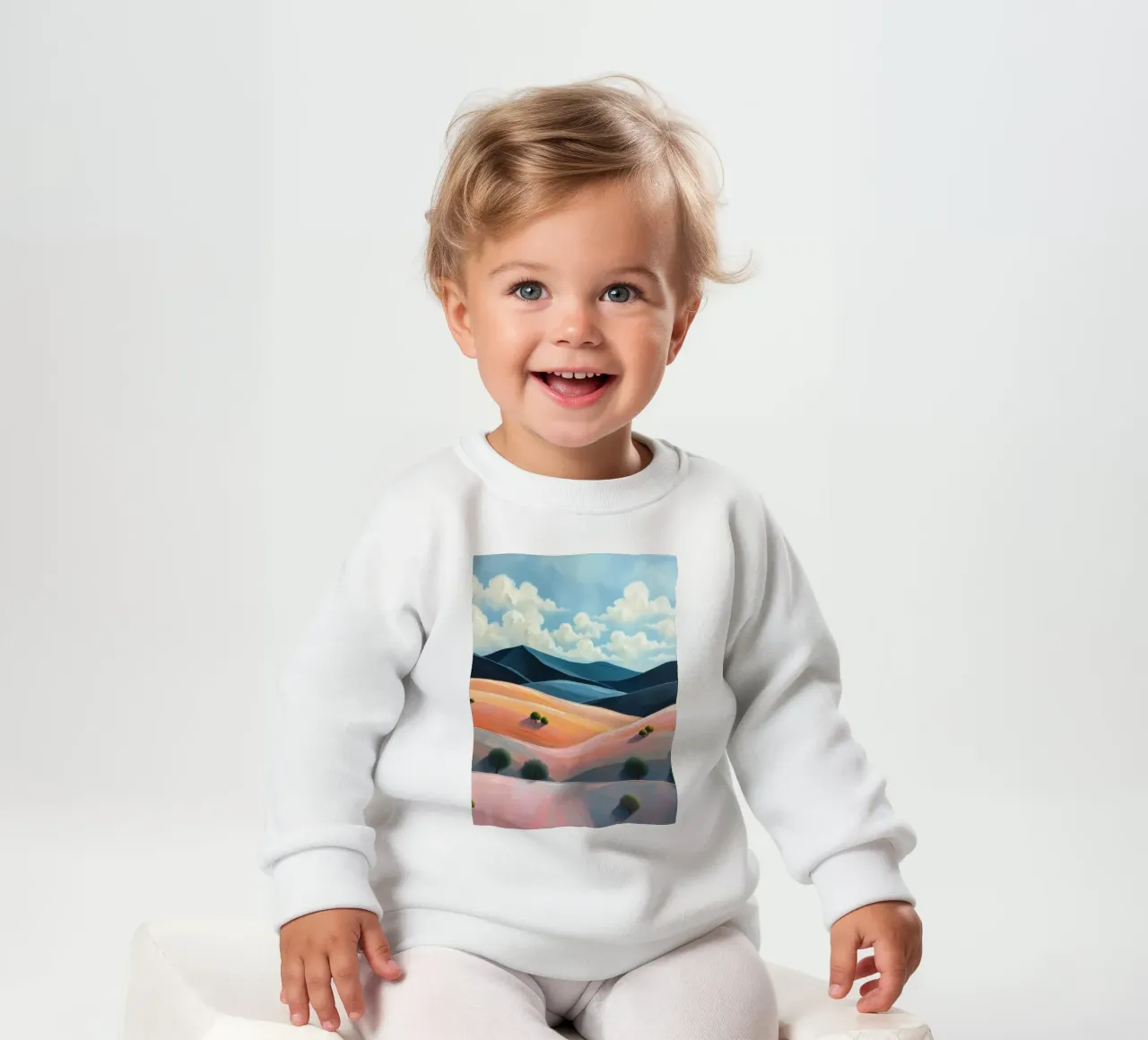 Colline colorate e ondulate sotto un cielo luminoso con nuvole soffici felpa neonato da DesignDoodle