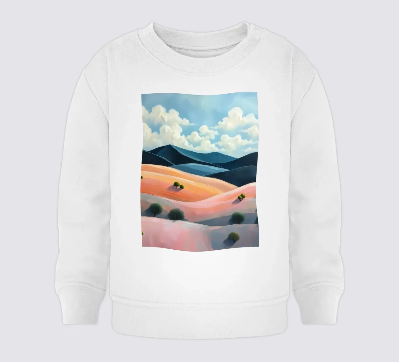 Colline colorate e ondulate sotto un cielo luminoso con nuvole soffici felpa neonato da DesignDoodle