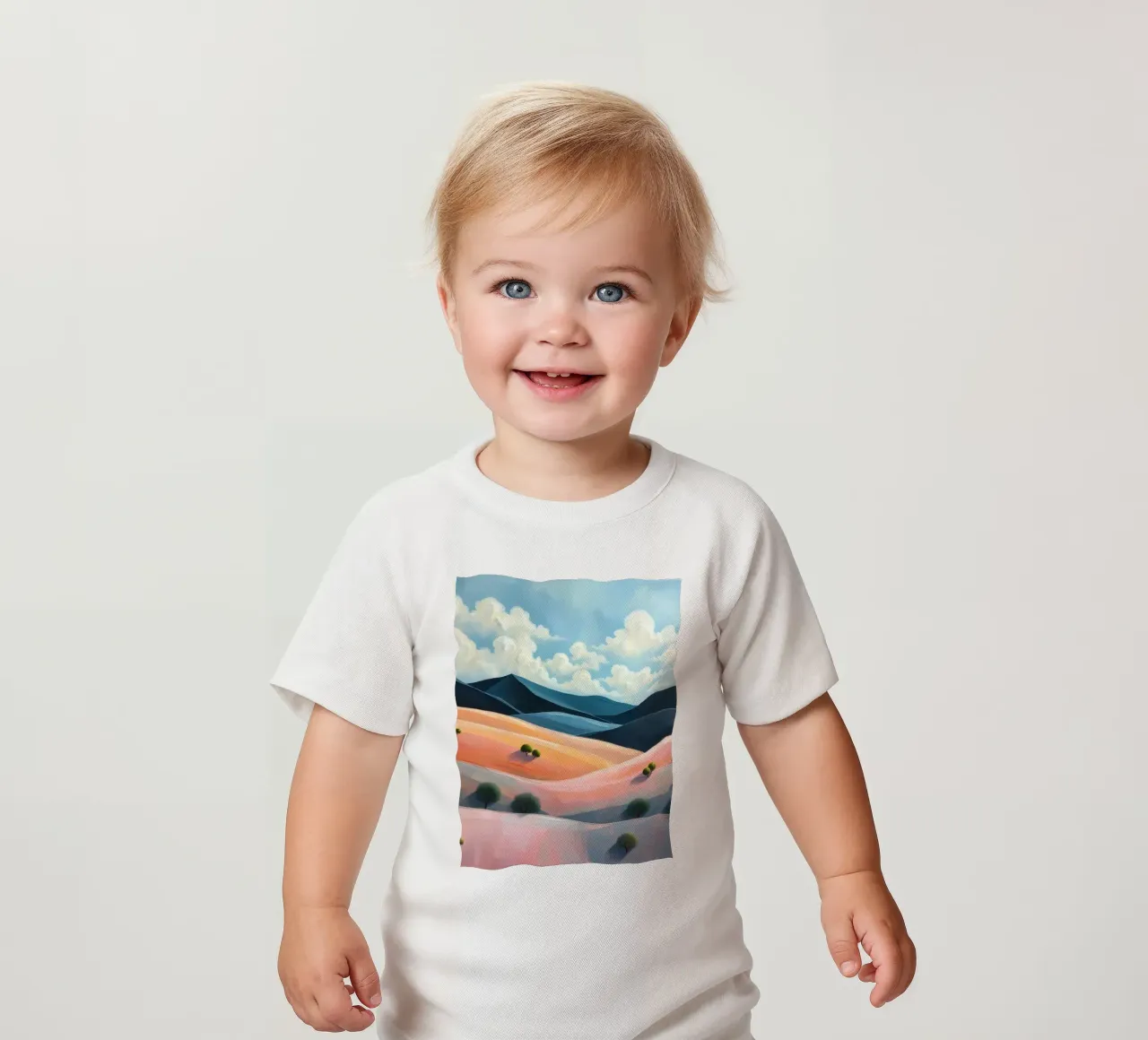 Colline colorate e ondulate sotto un cielo luminoso con nuvole soffici maglietta neonato da DesignDoodle