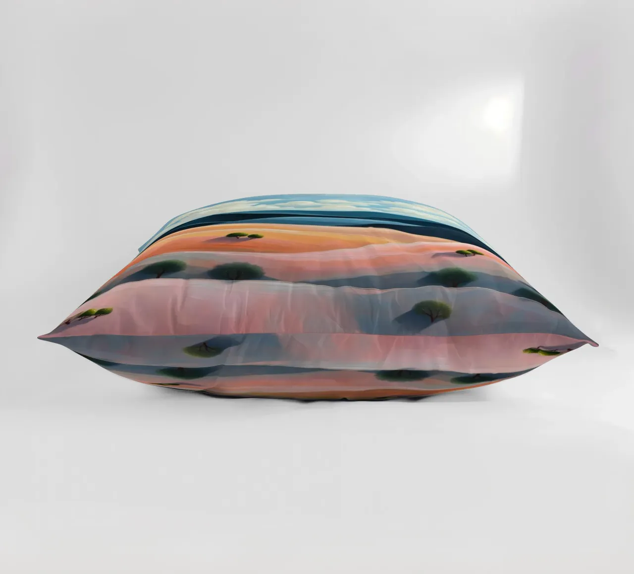 Colline colorate e ondulate sotto un cielo luminoso con nuvole soffici cuscino da DesignDoodle