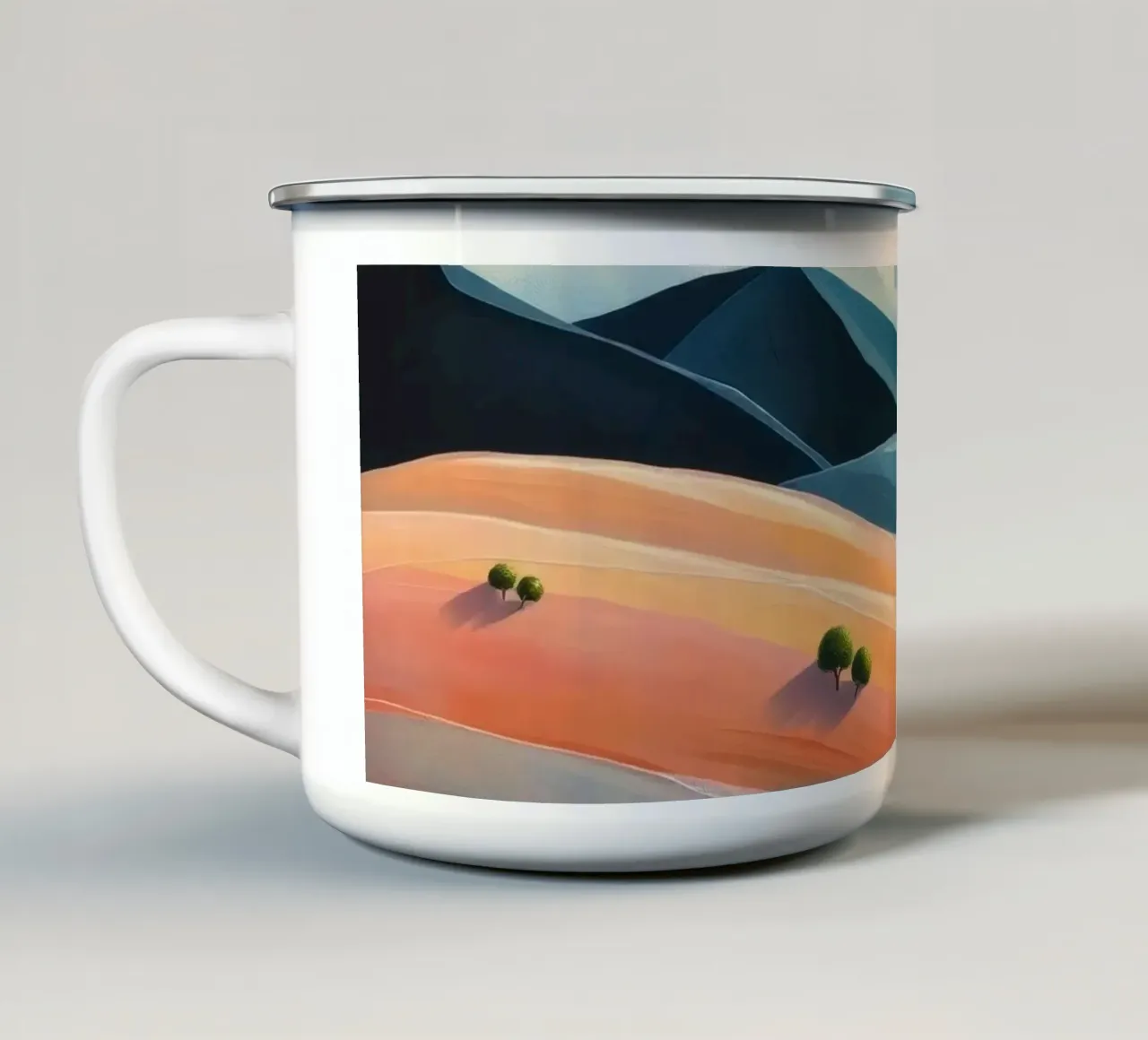 Colline colorate e ondulate sotto un cielo luminoso con nuvole soffici tazza in smalto da DesignDoodle
