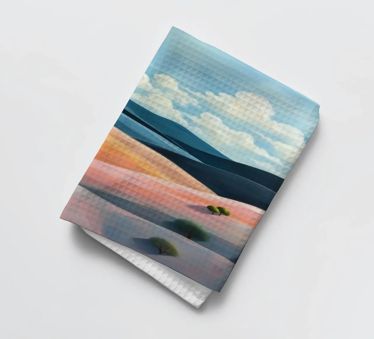 Colline colorate e ondulate sotto un cielo luminoso con nuvole soffici canovaccio da cucina da DesignDoodle