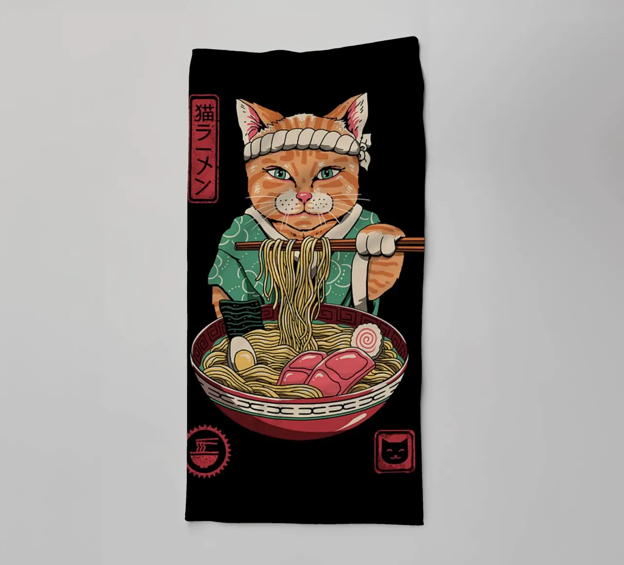 Japanese cat Neko Ramen towel by Michel Studio