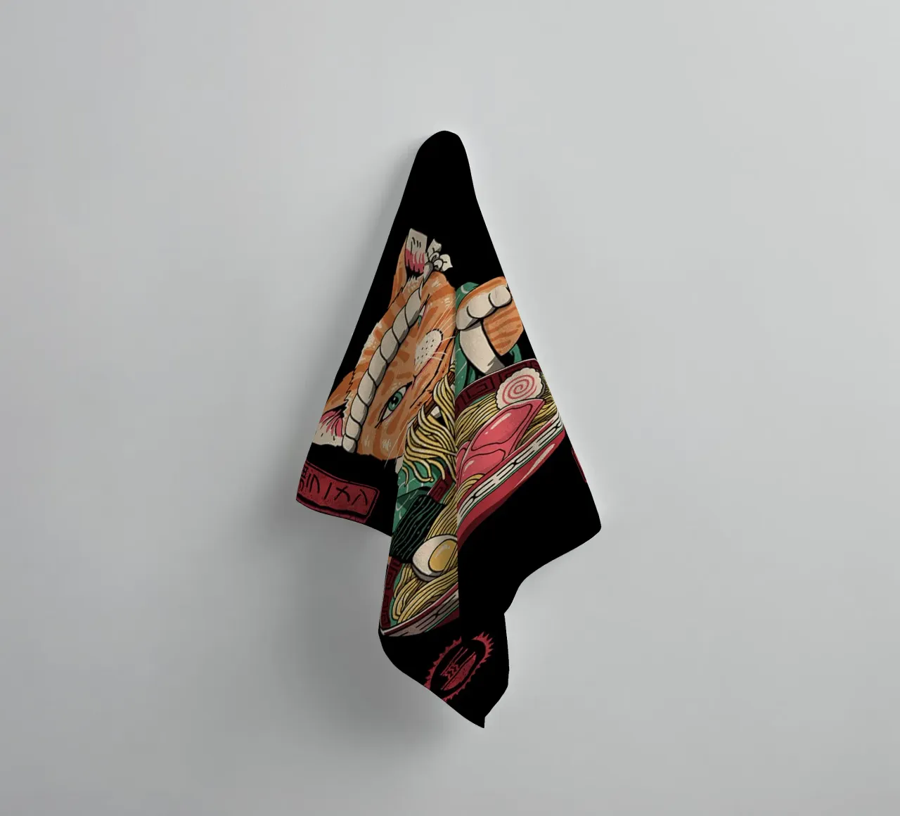 Japanese cat Neko Ramen towel by Michel Studio