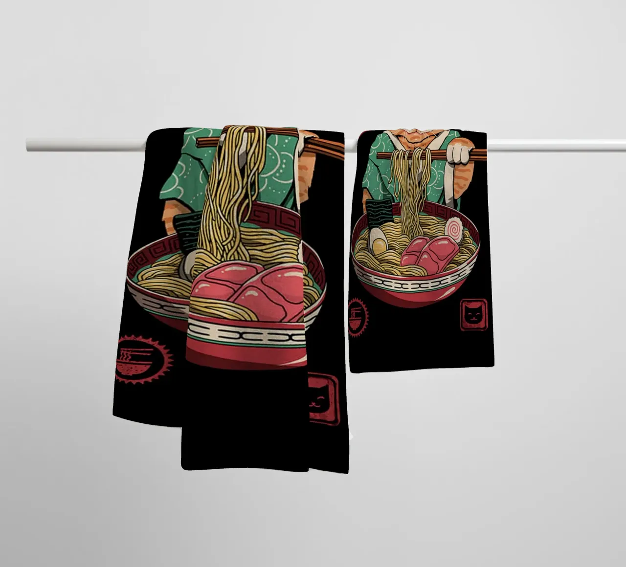 Japanese cat Neko Ramen towel by Michel Studio