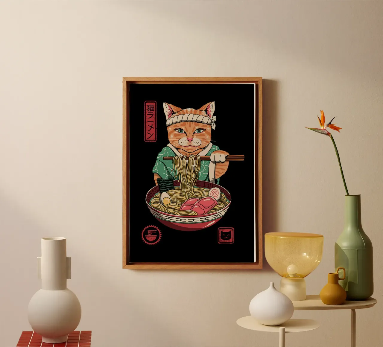 Gatto giapponese Neko Ramen tela con Cornice a cassetta da Michel Studio