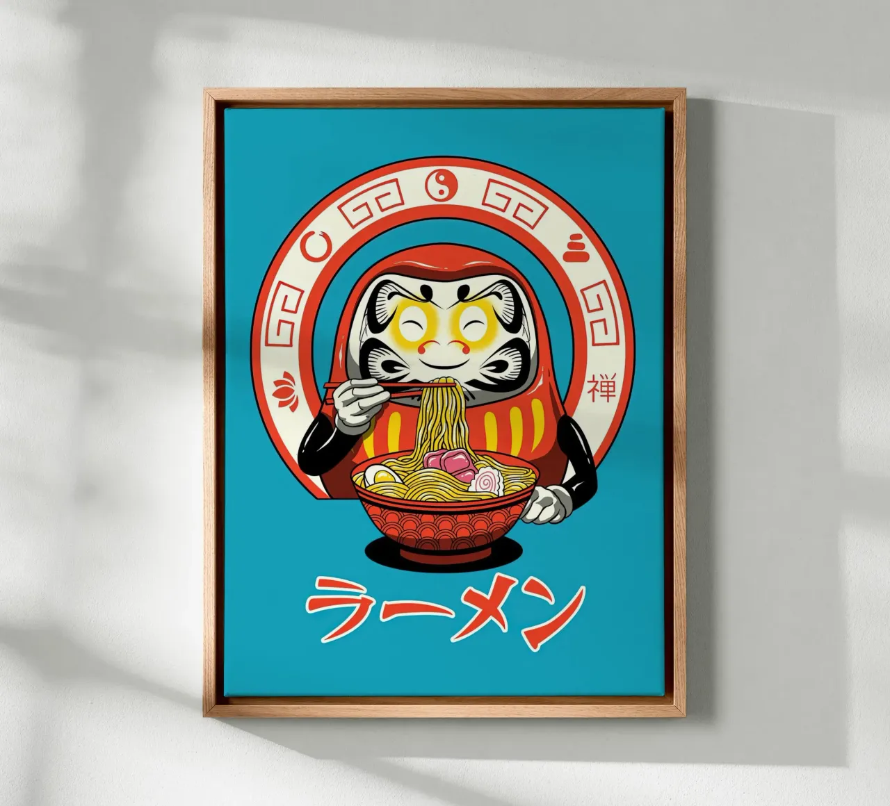 Ramen giapponese blu Shaker Neko tela con Cornice a cassetta da Michel Studio