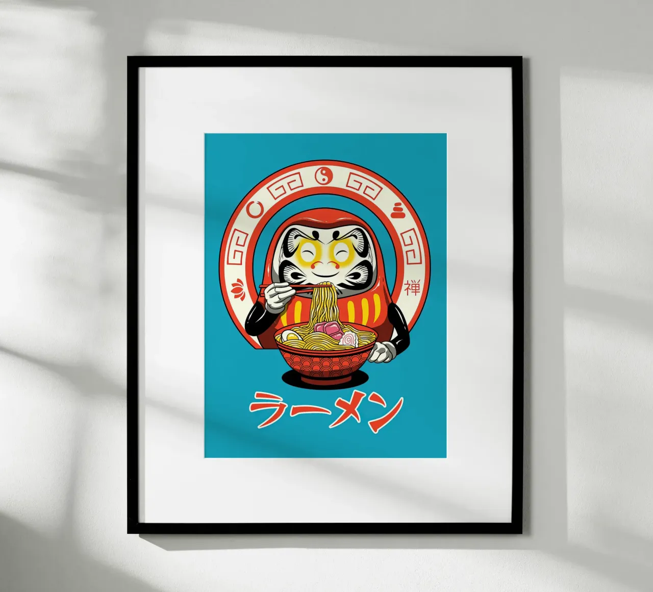 Ramen giapponese blu Shaker Neko poster con telaio in alluminio da Michel Studio