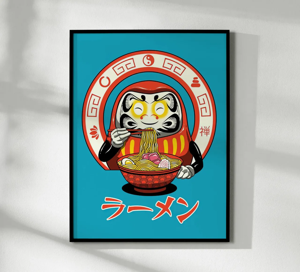 Ramen giapponese blu Shaker Neko poster con telaio in alluminio da Michel Studio