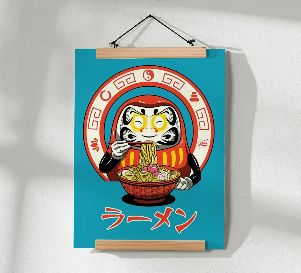 Ramen giapponese blu Shaker Neko poster con telaio in alluminio da Michel Studio