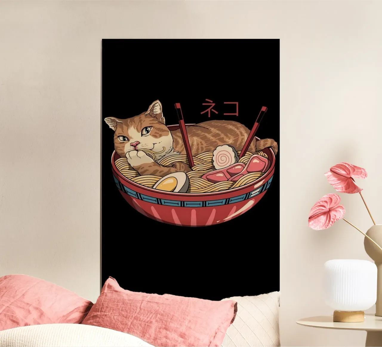 Ramen giapponese Great Big Neko poster con telaio in alluminio da Michel Studio