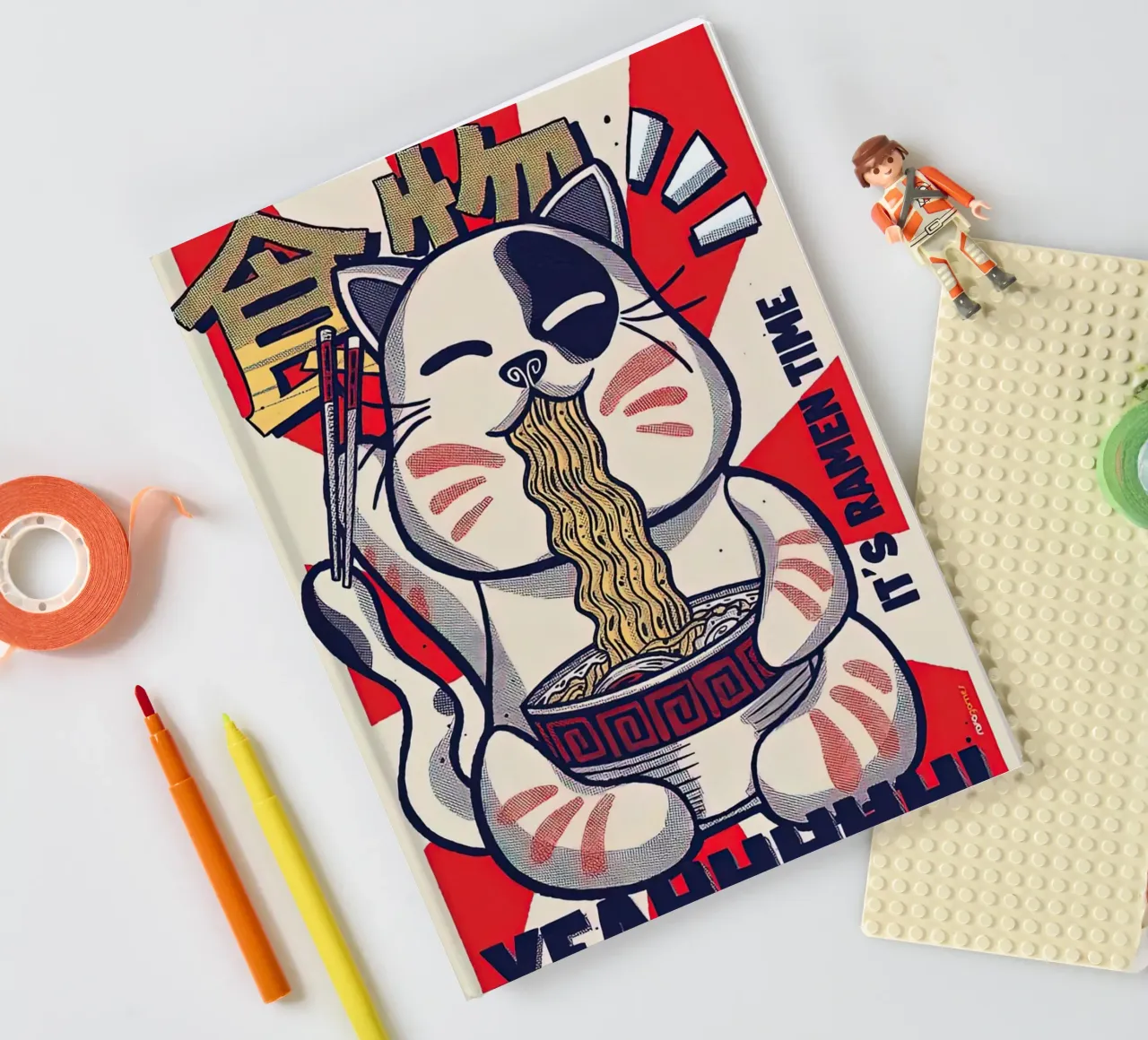 Japanese Cat Great Neko Ramen Wave notebook by Michel Studio