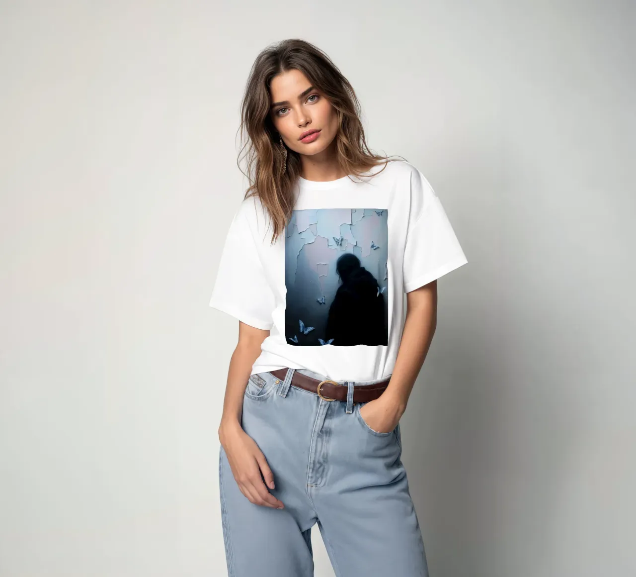 Sagoma di una figura circondata da farfalle t-shirt da DesignDoodle