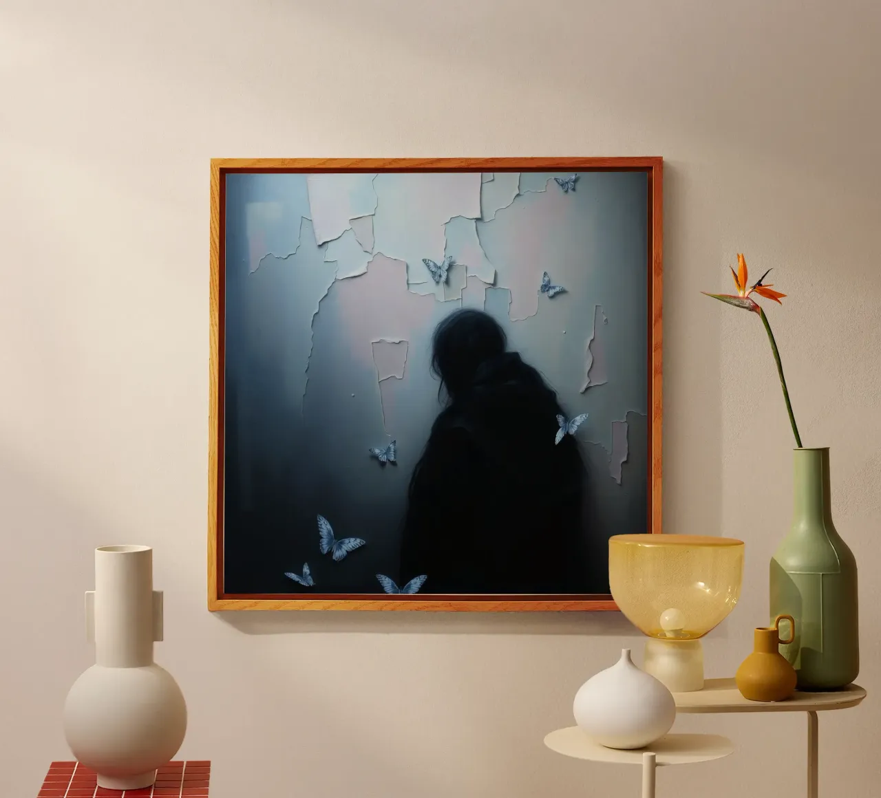 Sagoma di una figura circondata da farfalle plexiglass da DesignDoodle