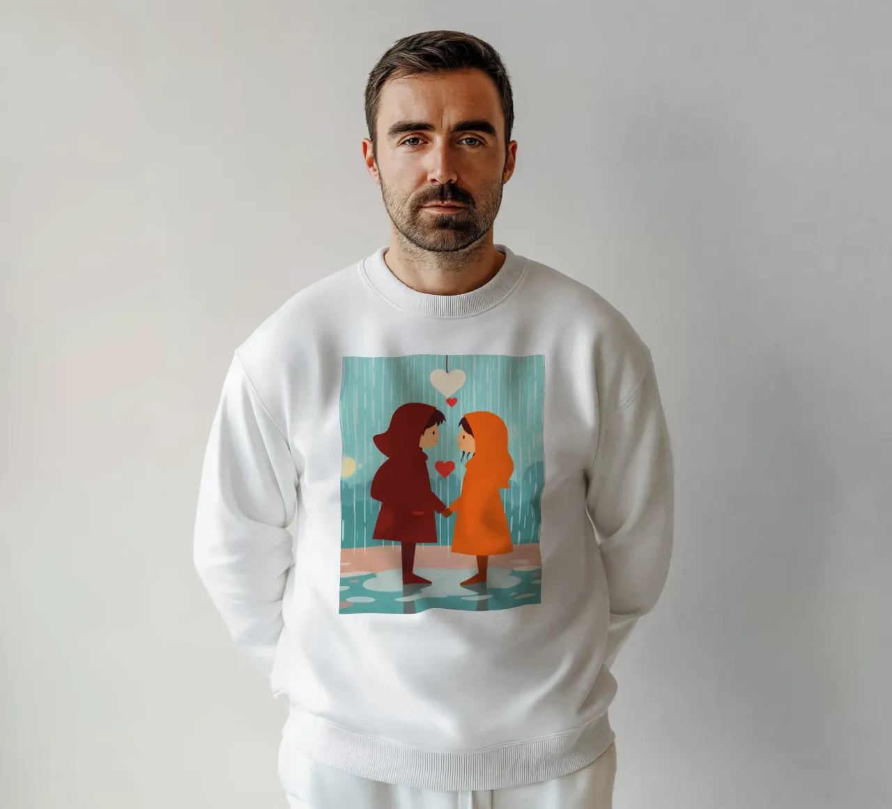 Deux enfants vêtus d'imperméables colorés partagent un moment. sweat de DesignDoodle