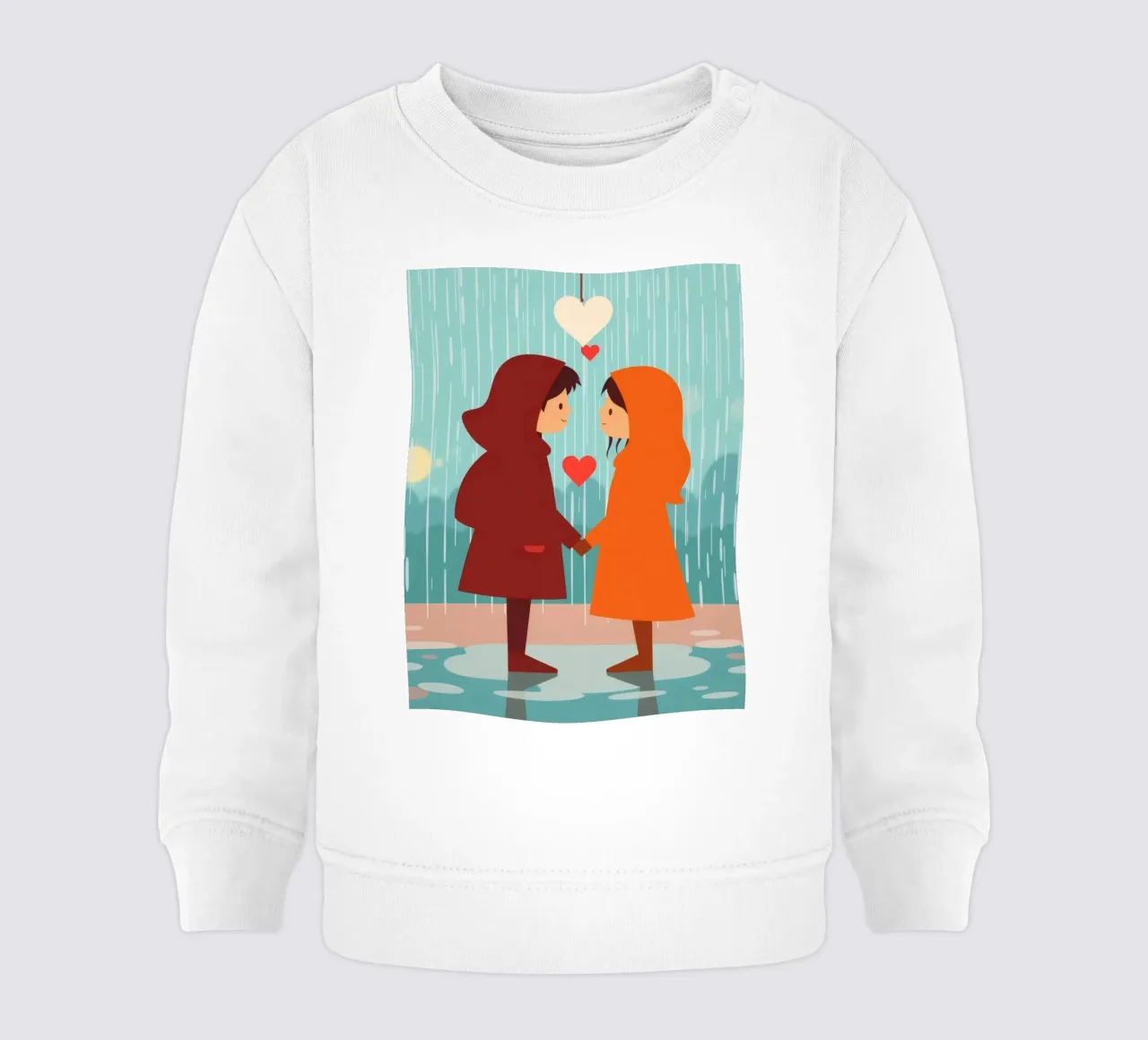 Dos niños con chubasqueros de colores comparten un momento sudadera de bebé de DesignDoodle