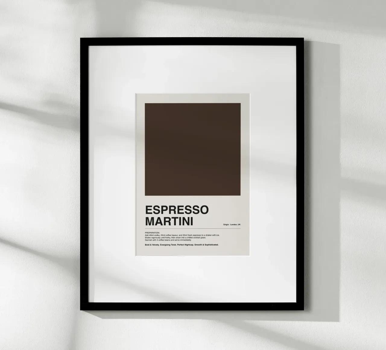 Espresso Martini Recipes poster con telaio in legno da ni-ja artboutique