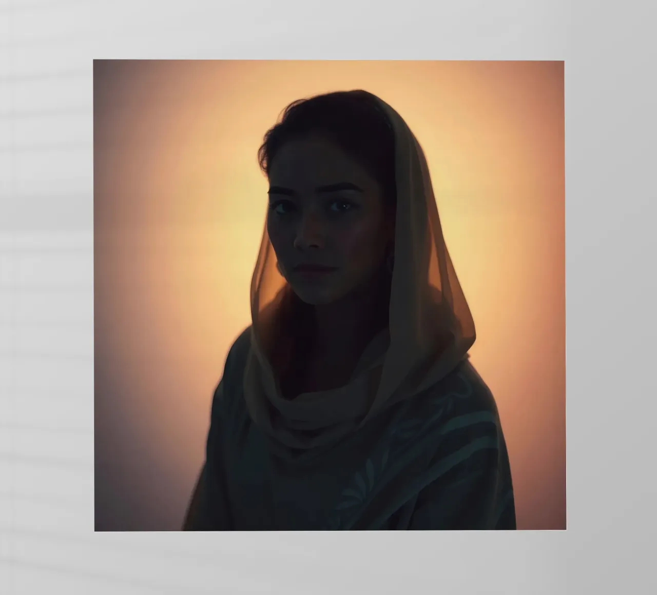 Ritratto di donna con luci soffuse e foulard pellicola backlit da DesignDoodle