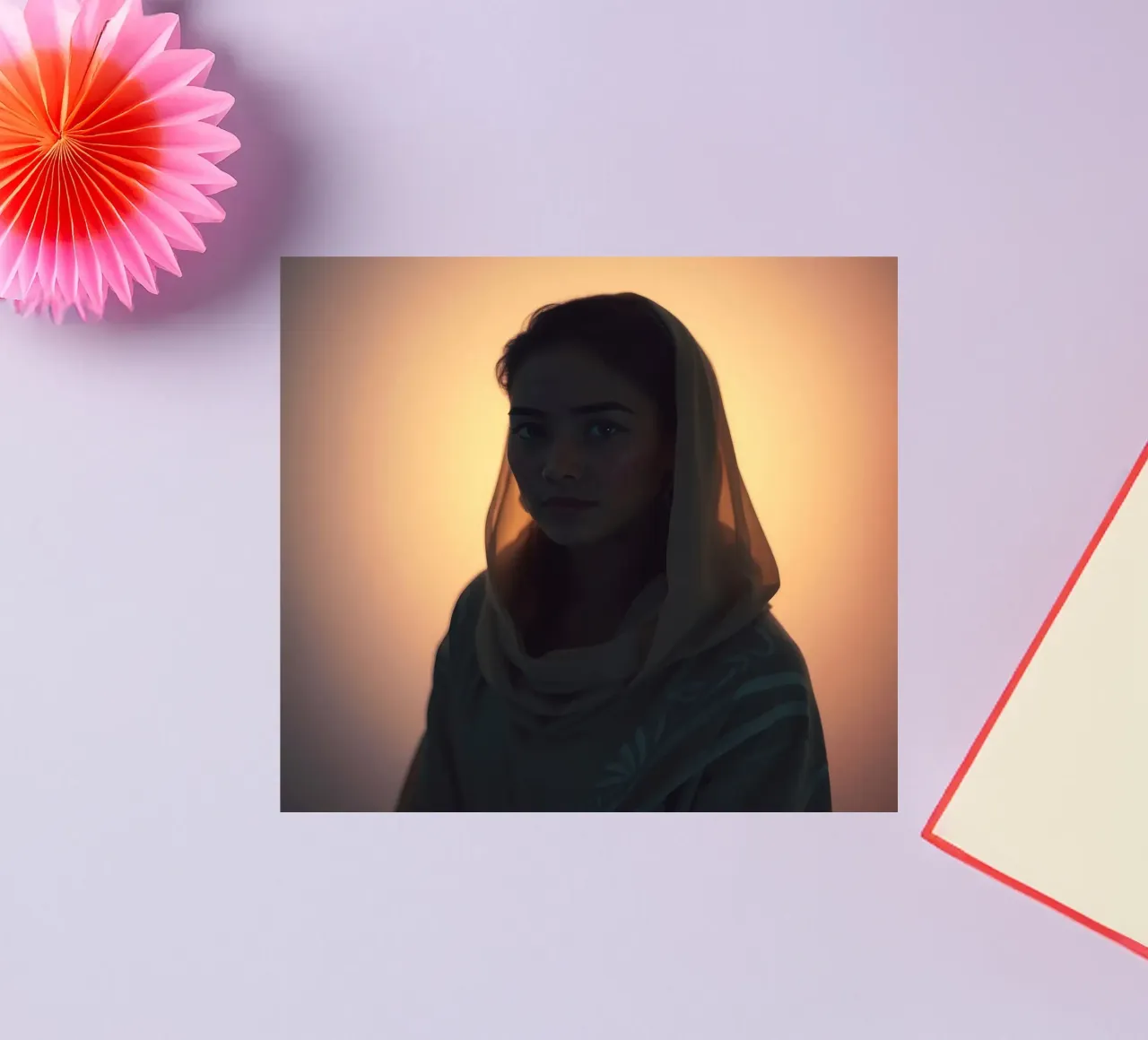 Portret van een vrouw in zachte verlichting met hoofddoekset sticker van DesignDoodle