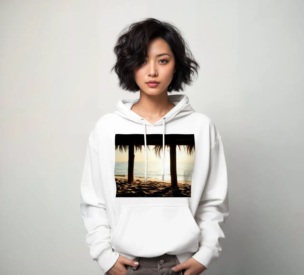 Sunset view from a beach hut overlooking calm waters hoodie by DesignDoodle