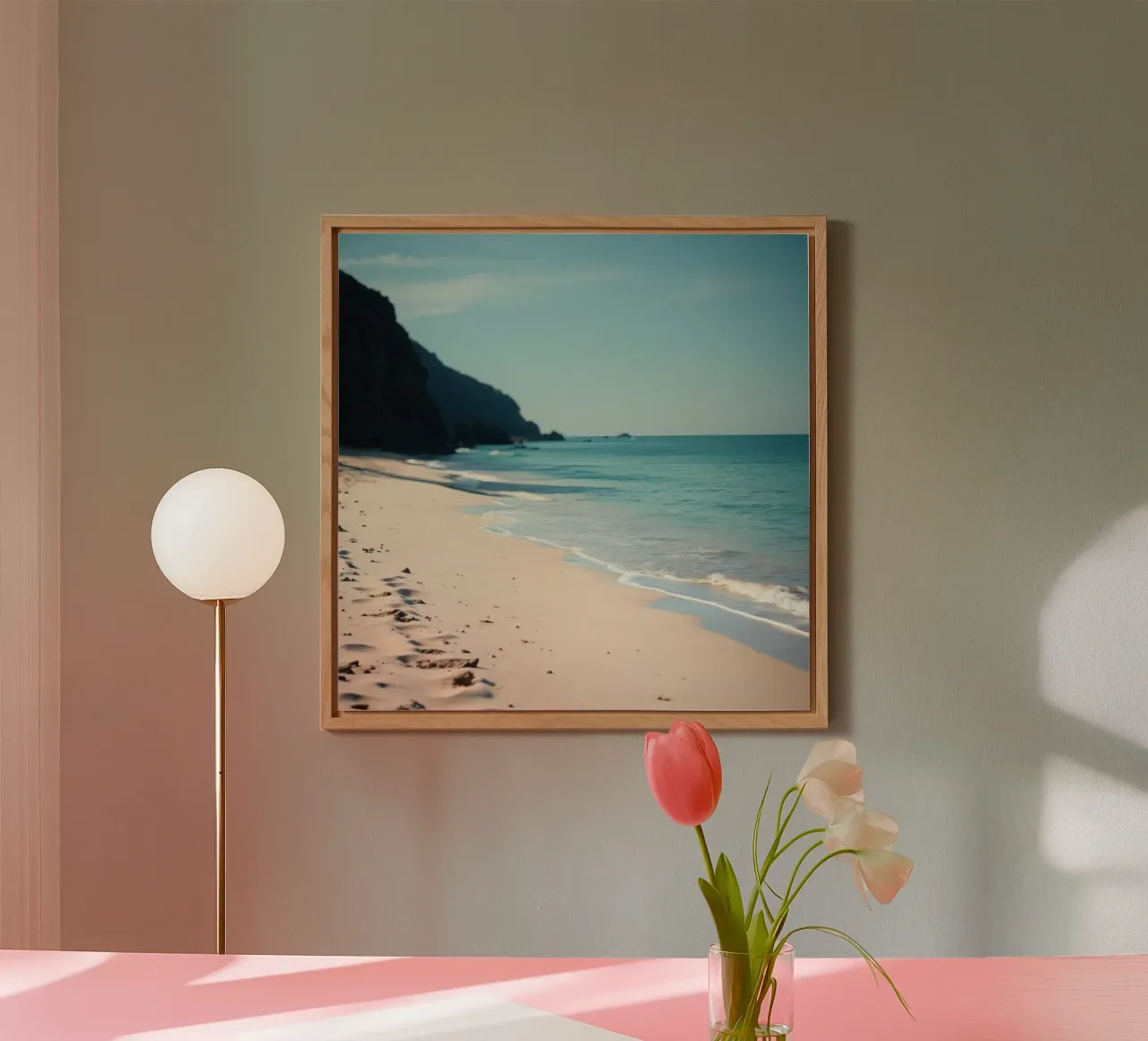 Serene coastline with soft waves lapping against pristine alu-dibond by DesignDoodle