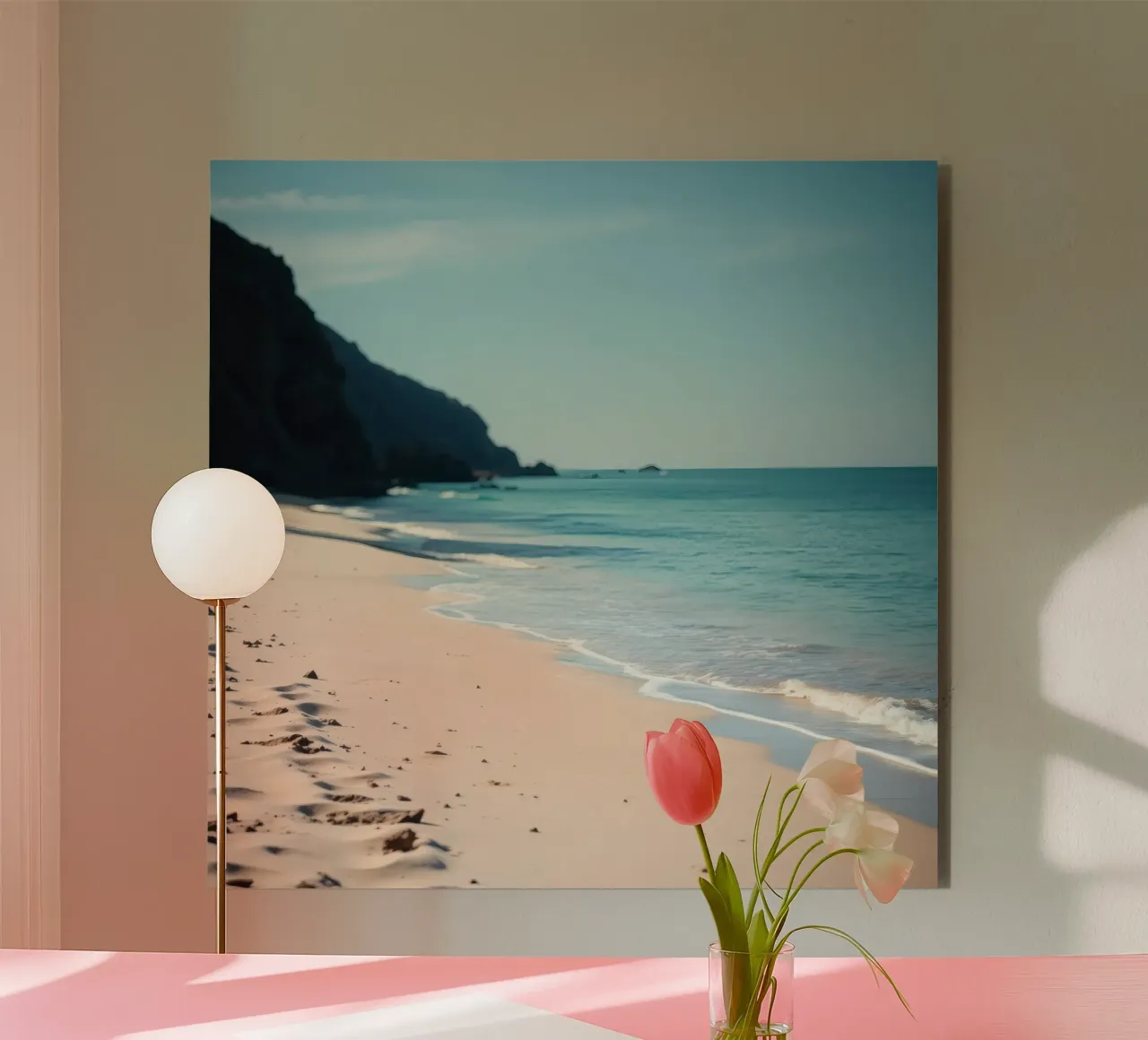 Serene coastline with soft waves lapping against pristine alu-dibond by DesignDoodle