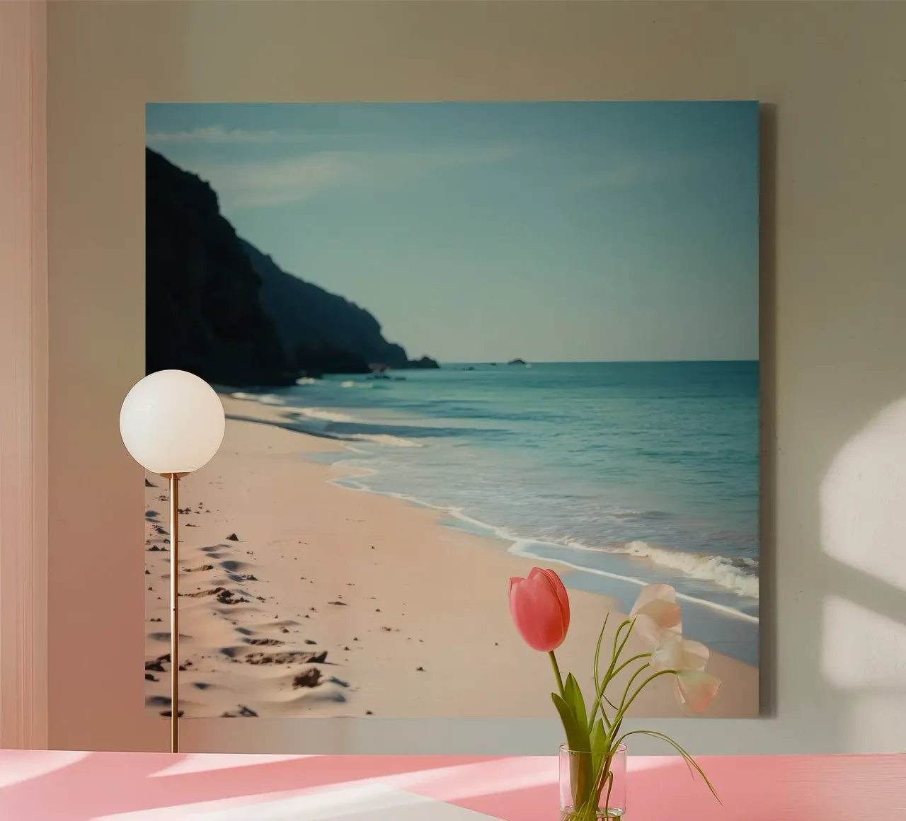 Serene coastline with soft waves lapping against pristine canvas by DesignDoodle