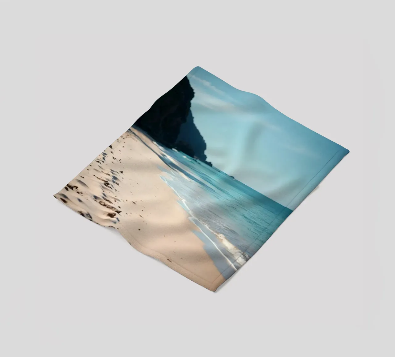 Serene coastline with soft waves lapping against pristine fleece blanket by DesignDoodle