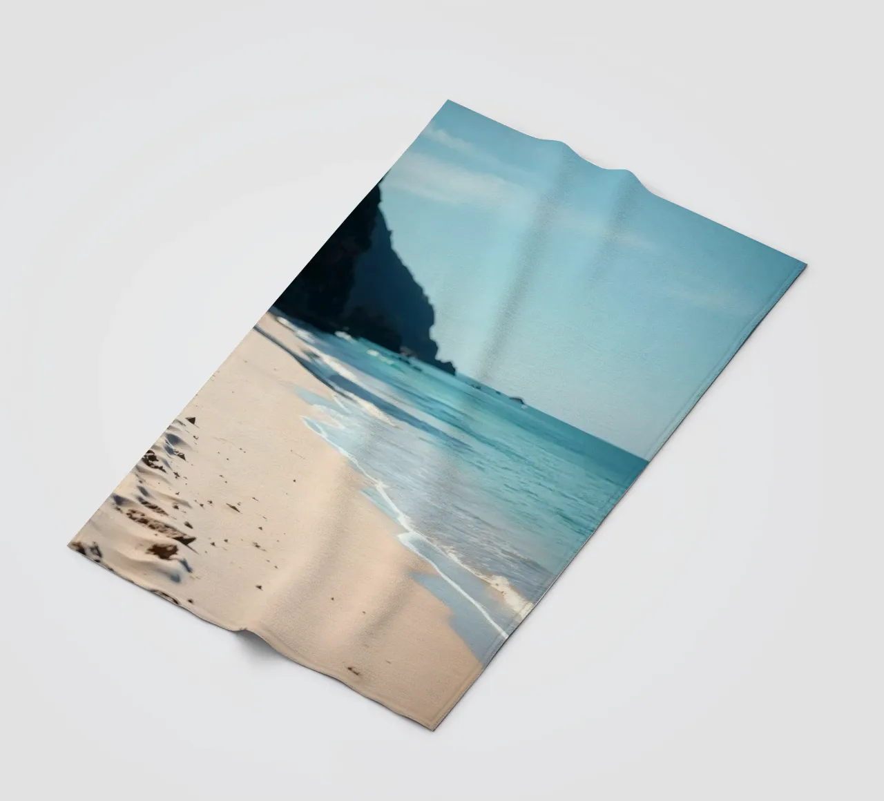 Serene coastline with soft waves lapping against pristine fleece blanket by DesignDoodle