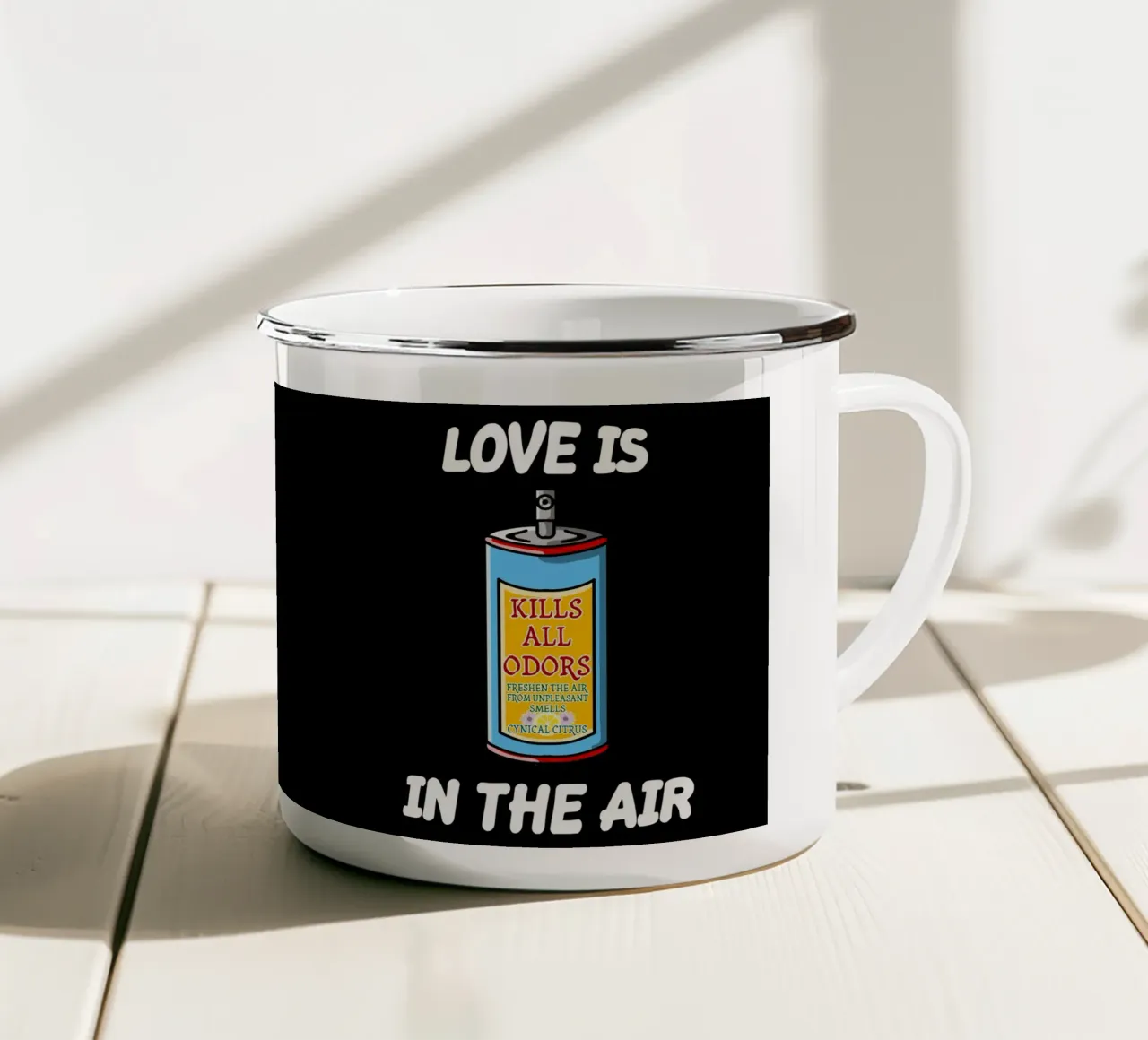 L'amore è nell'aria Sarcastico Single Anti Amore Coppia Umorismo tazza in smalto da sillyindustries