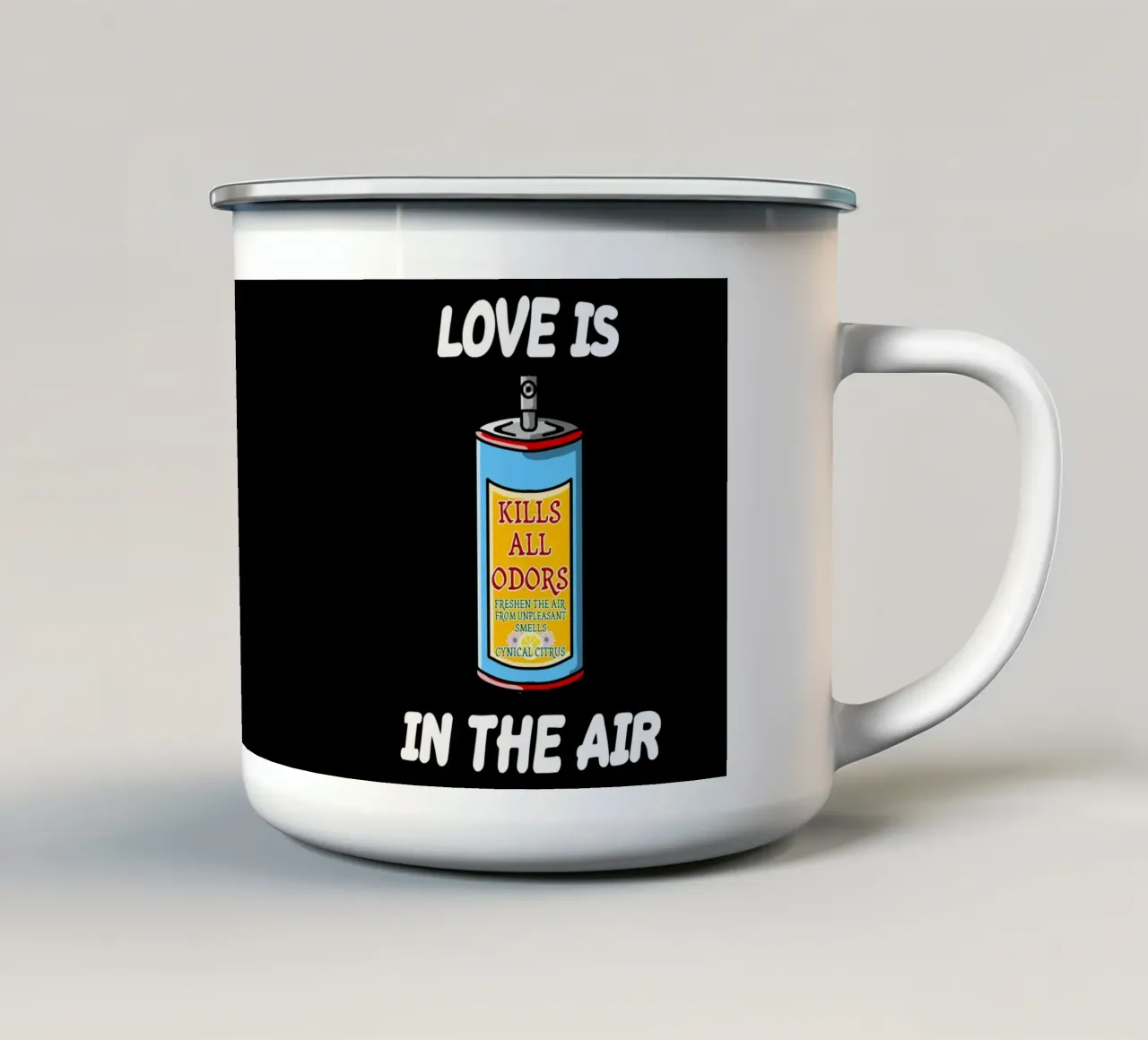 L'amore è nell'aria Sarcastico Single Anti Amore Coppia Umorismo tazza in smalto da sillyindustries