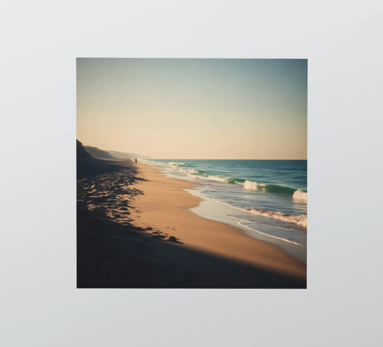 Serene beach view at sunset with gentle waves lapping sticker by DesignDoodle