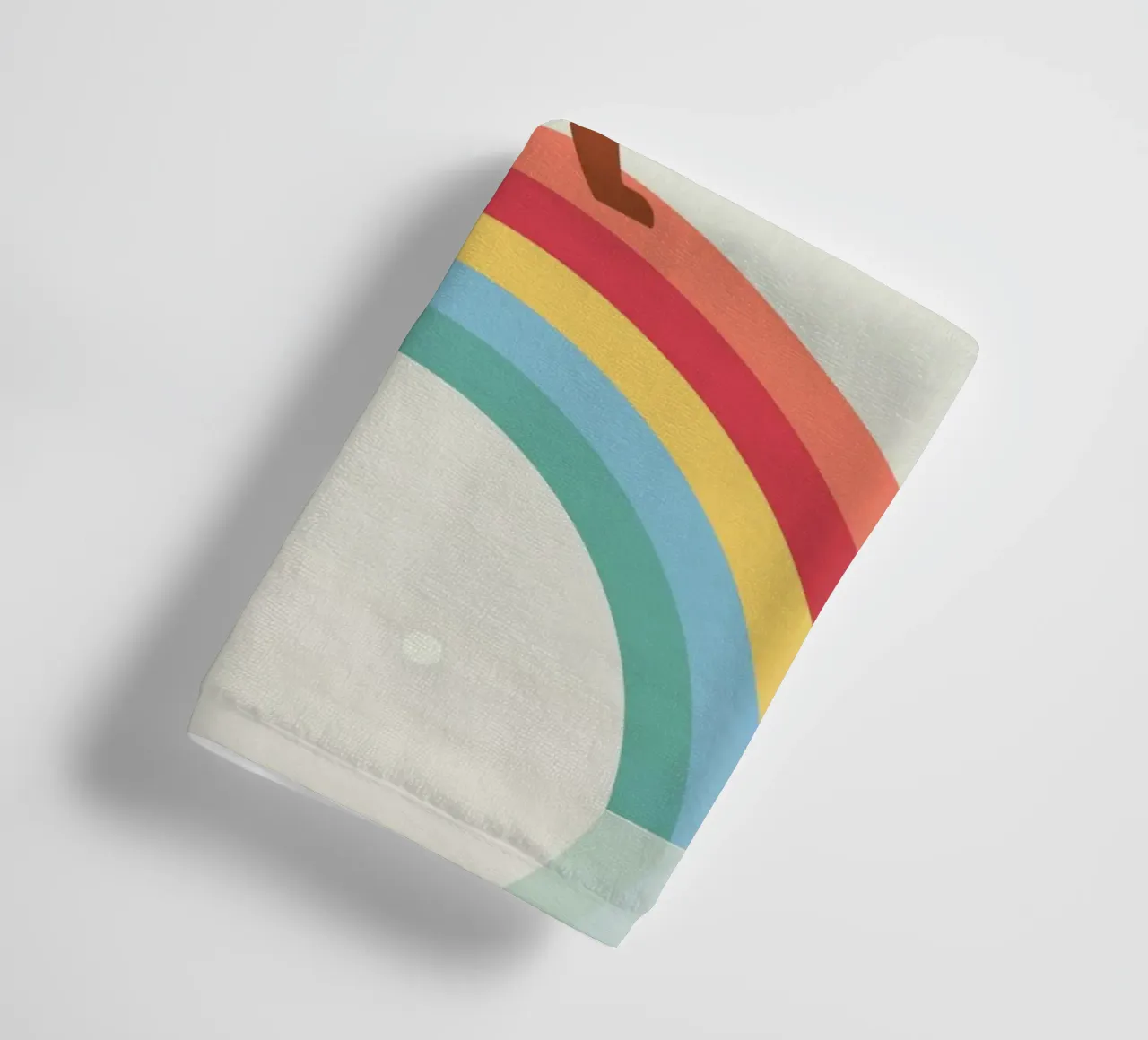 Cheerful fox with rucksack on rainbow towel by namosh