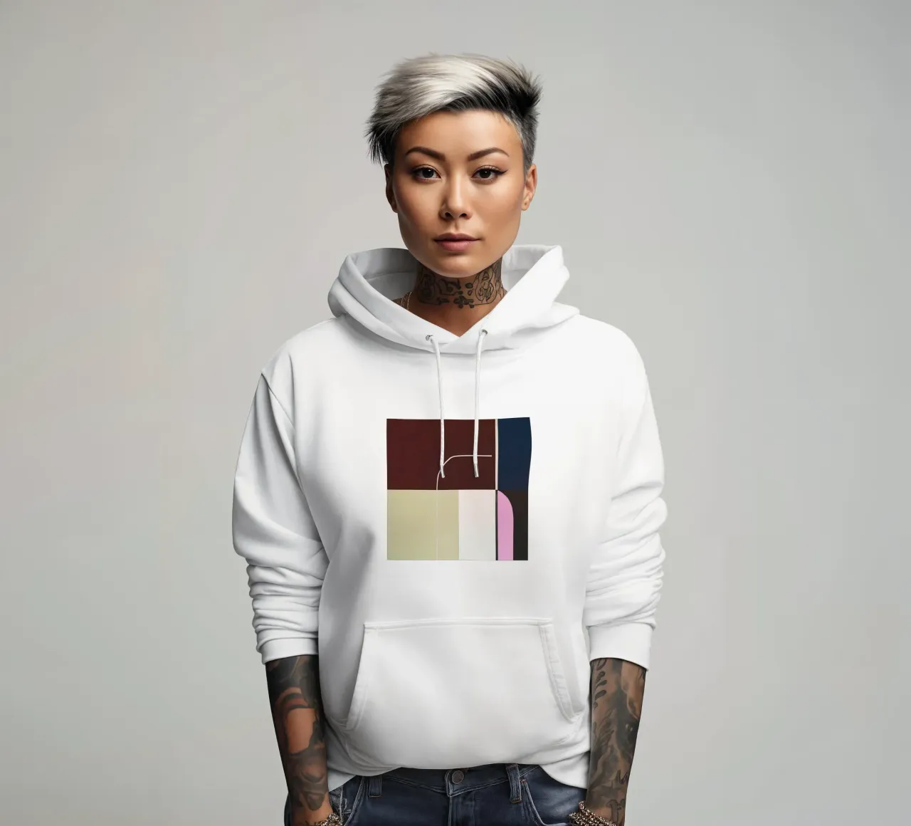 Modern Geometric Design in Muted Tones felpa con cappuccio da Artbyvo