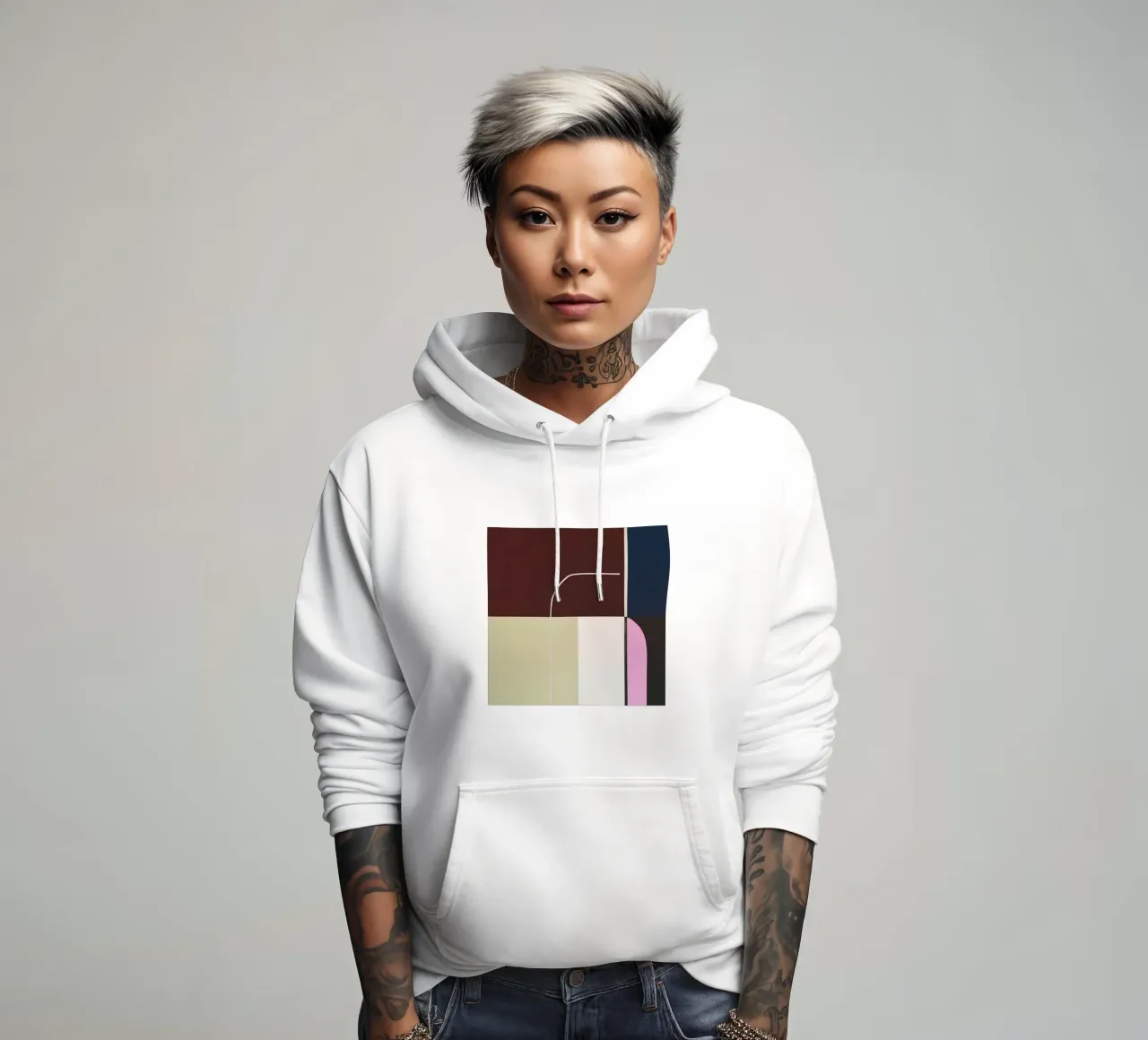 Modern Geometric Design in Muted Tones felpa con cappuccio da Artbyvo