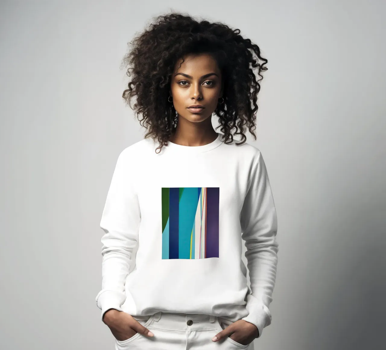 Géométrie verticale colorée avec des bandes bleues, vertes et violettes sweat de Artbyvo