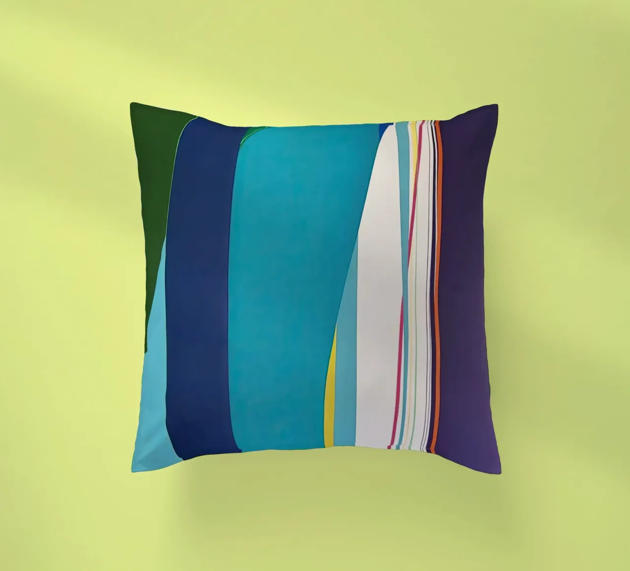 Geometria verticale colorata con strisce blu, verdi e viola cuscino da Artbyvo