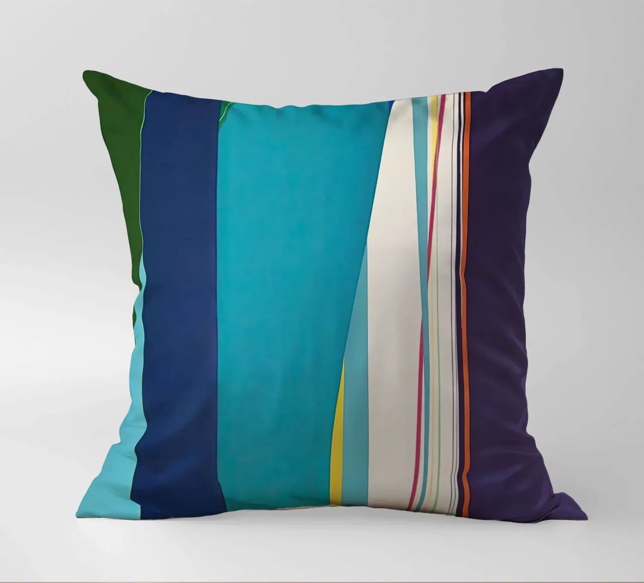 Geometria verticale colorata con strisce blu, verdi e viola cuscino da Artbyvo