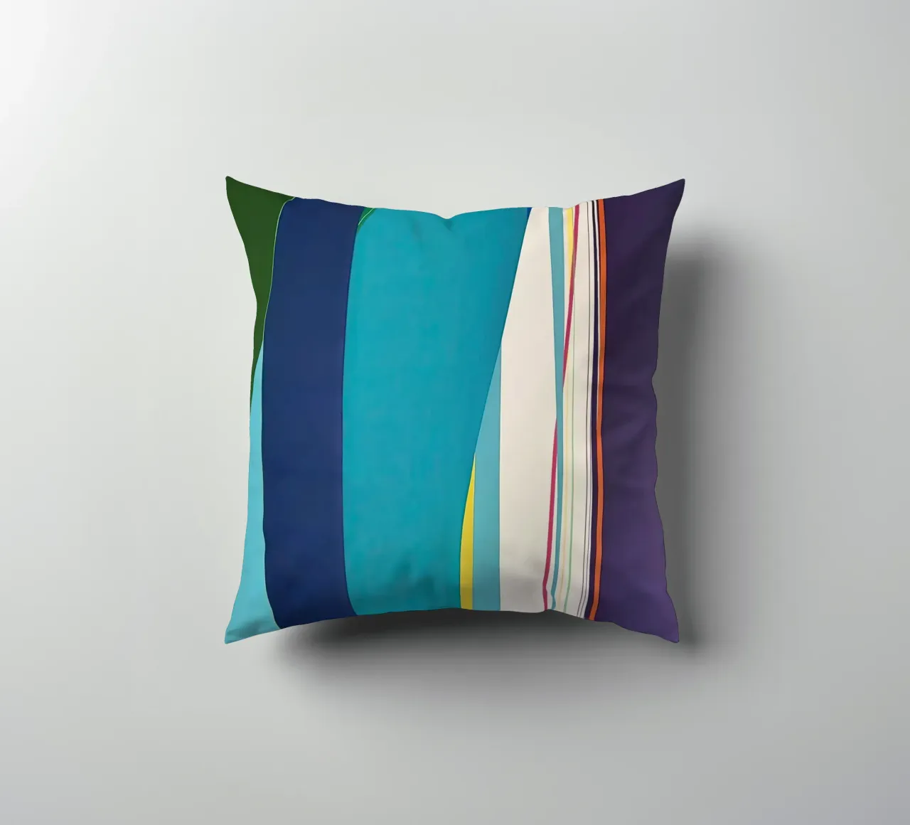 Geometria verticale colorata con strisce blu, verdi e viola cuscino da Artbyvo