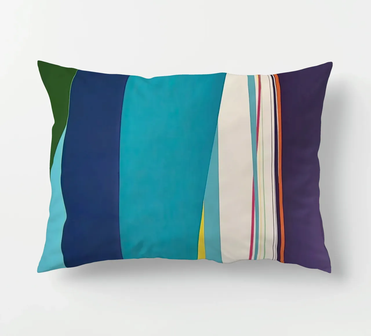 Geometria verticale colorata con strisce blu, verdi e viola cuscino da Artbyvo