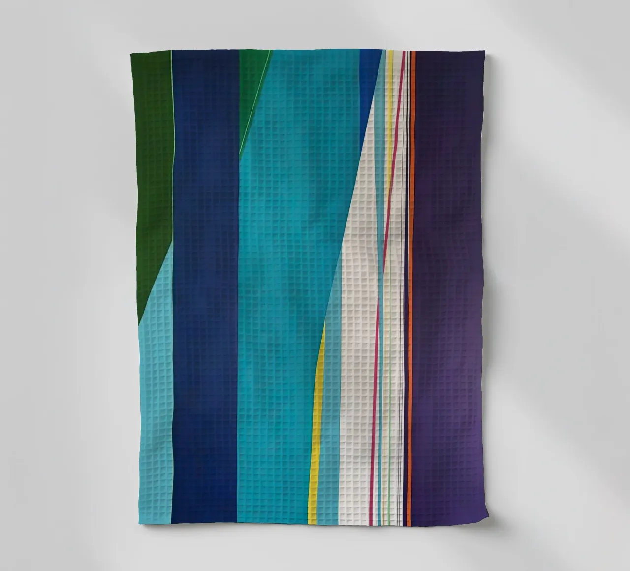 Géométrie verticale colorée avec des bandes bleues, vertes et violettes torchon de Artbyvo