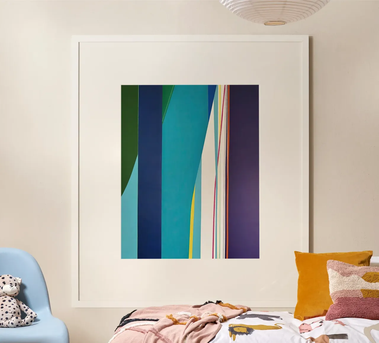 Géométrie verticale colorée avec des bandes bleues, vertes et violettes hahnemühle de Artbyvo