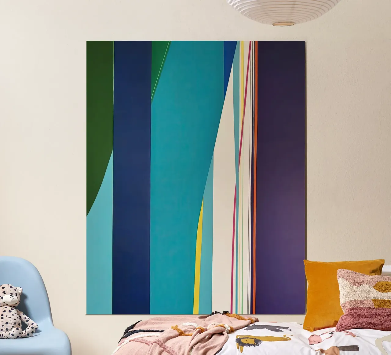 Géométrie verticale colorée avec des bandes bleues, vertes et violettes hahnemühle de Artbyvo