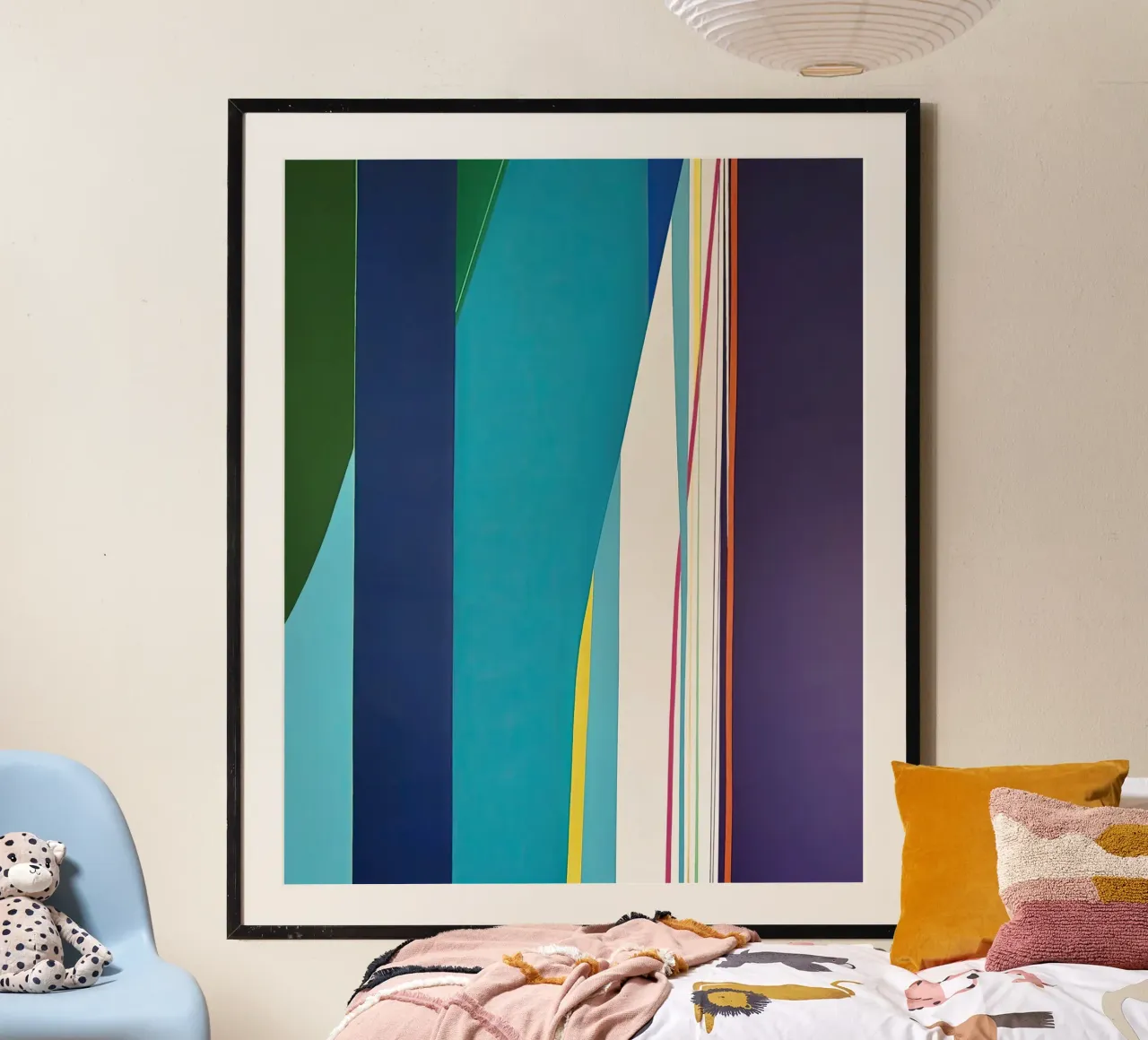 Géométrie verticale colorée avec des bandes bleues, vertes et violettes hahnemühle de Artbyvo