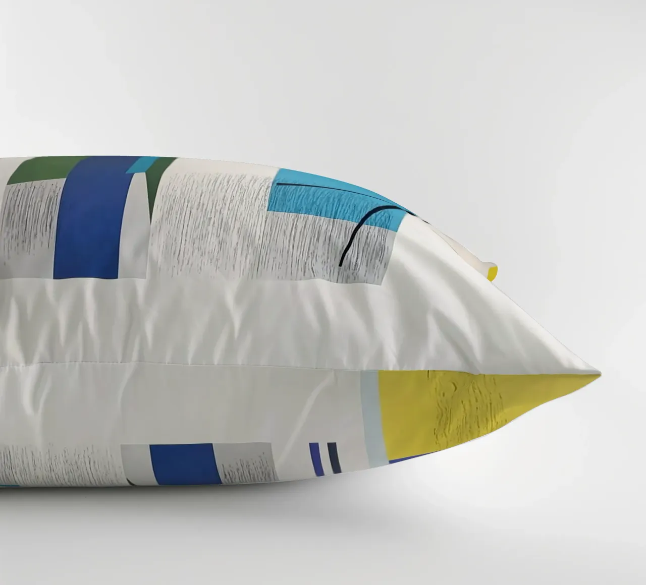 Architectural Abstraction with Blue and Yellow Columns decorative cushion by Artbyvo