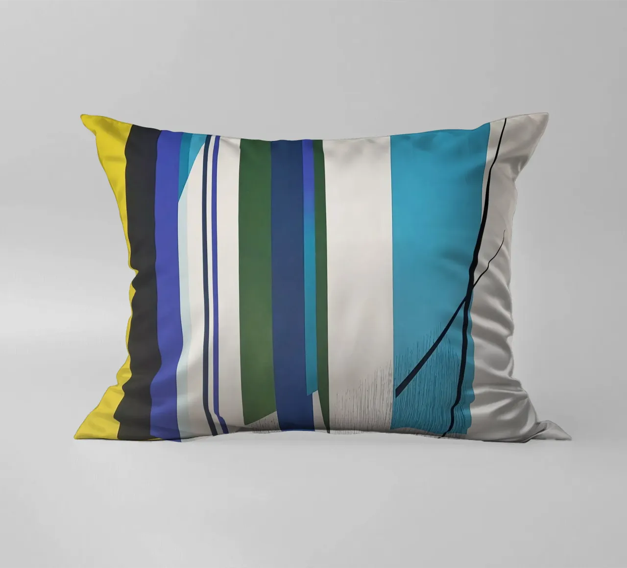 Architectural Abstraction with Blue and Yellow Columns decorative cushion by Artbyvo