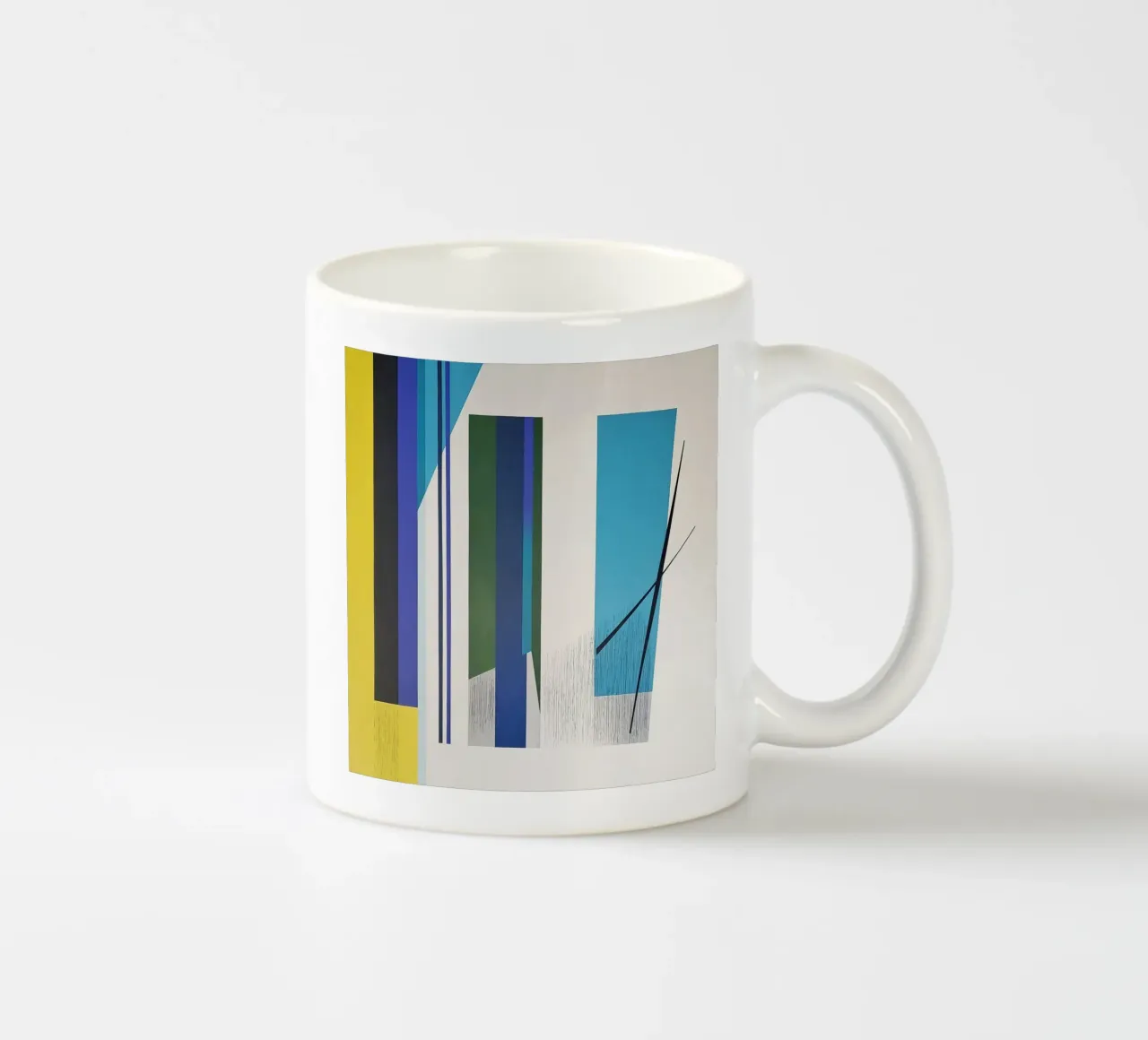 Architectural Abstraction with Blue and Yellow Columns ceramic mug by Artbyvo